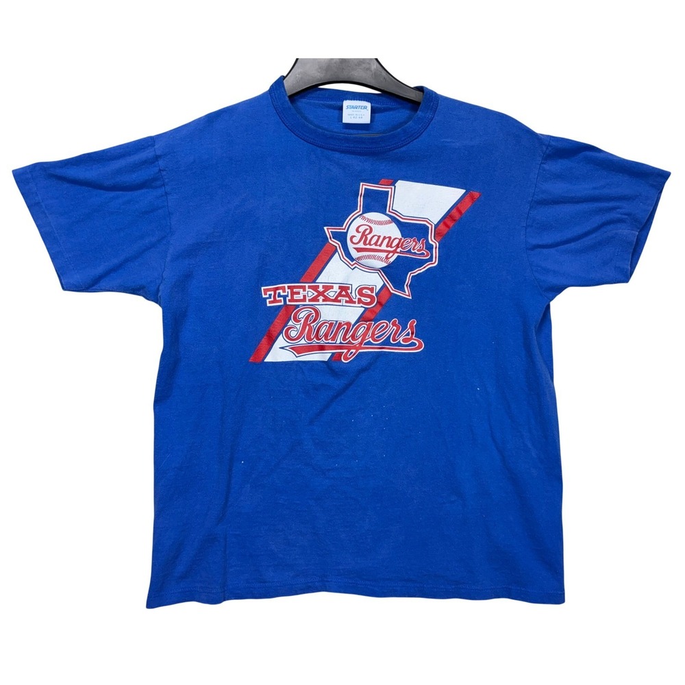 Vintage Texas Rangers Starter Shirt Mens Large Blue MLB Baseball Made in USA 90s